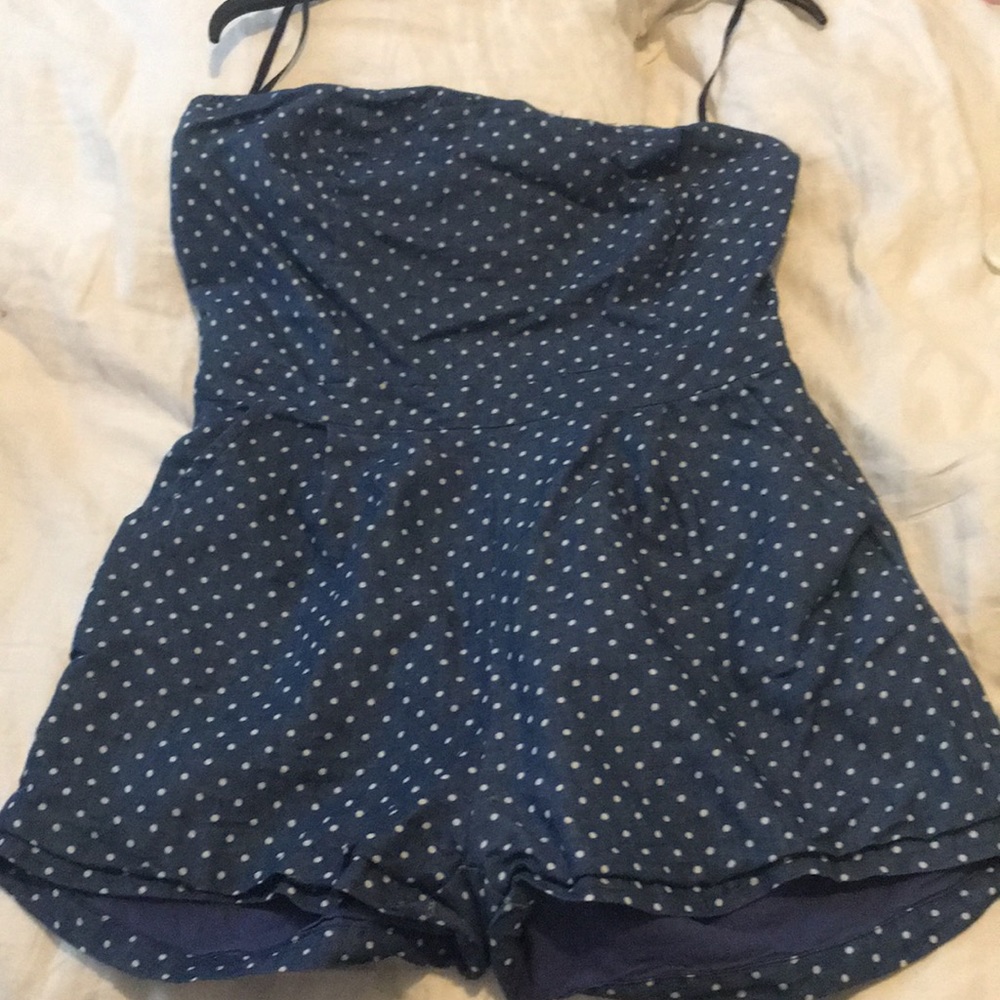 Navy blue polkadot romper